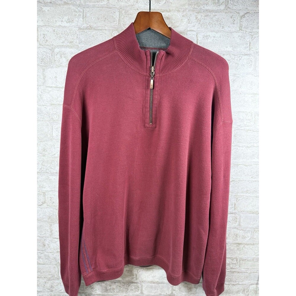 Tommy Bahama Flipshore Reversible Quarter Zip Sweater Men XL Red Knit Pullover